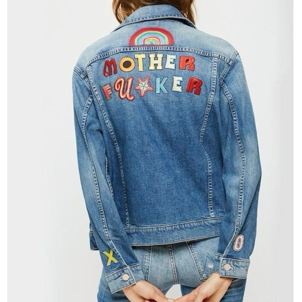 💥RARE💥 MOTHER Denim Jacket "MOTHER
FU*KER" Rainbow Embroidered Patches XS